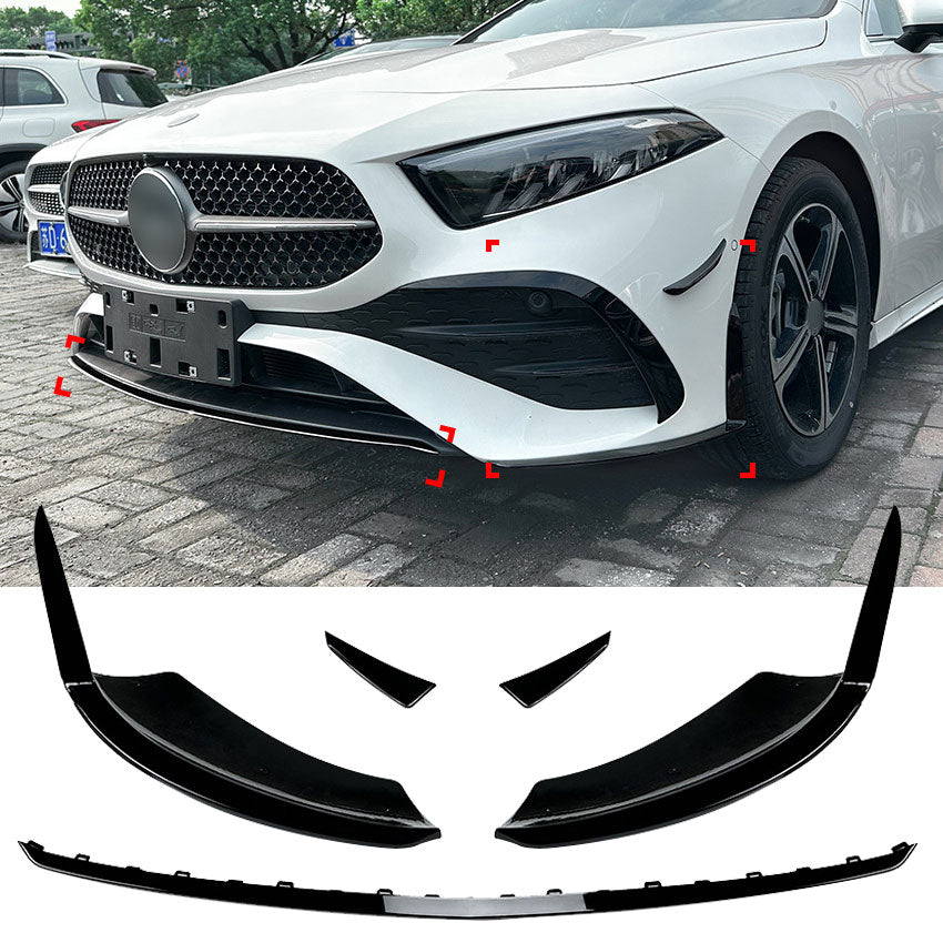 Aero Flaps Splitter vorne schwarz passt für Mercedes A-Klasse W177 V177 AMG-Line ab 01/2023
