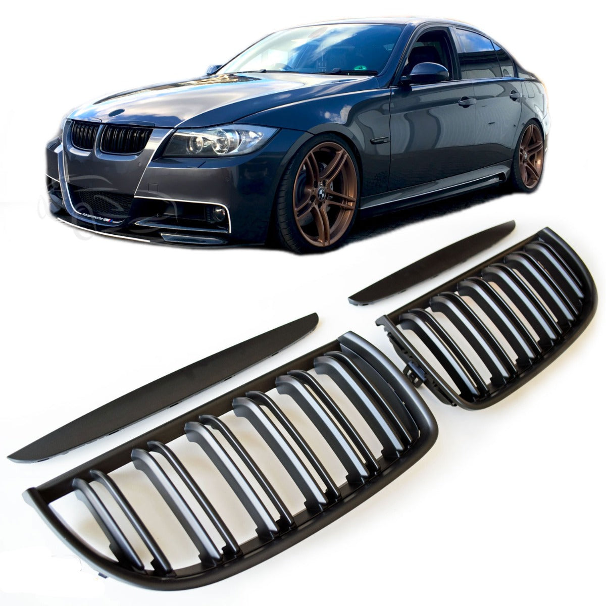 Sport Doppelsteg Nierengrill matt schwarz für BMW 3er E90 E91 2005-2008