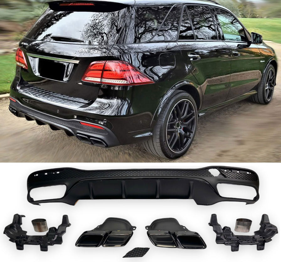 Diffusor + Auspuffblenden 2x2 schwarz für Mercedes GLE W166 AMG Line