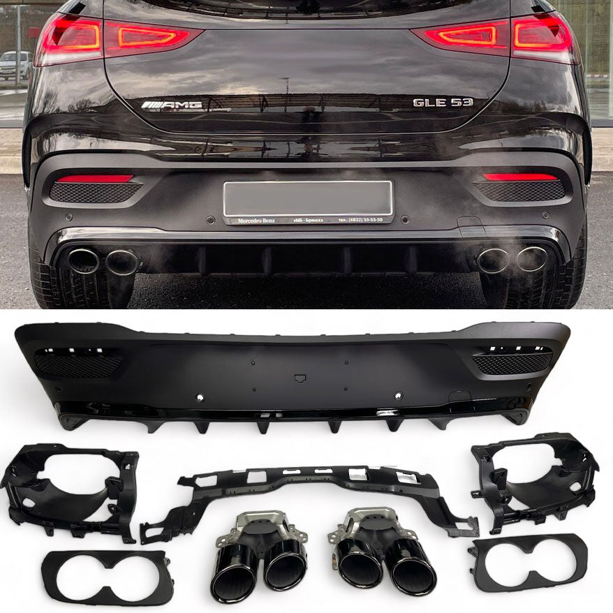 Diffusor + Auspuffblenden 2x2 schwarz für Mercedes GLE Coupé C167 AMG Line