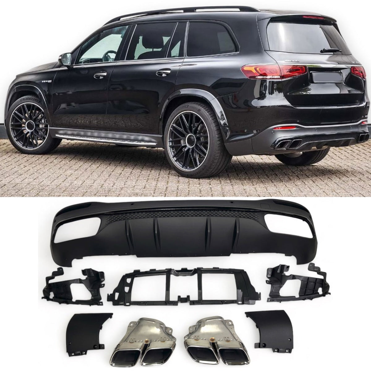 Diffusor mit Auspuffblenden 2x2 Chrom 63 AMG Design für Mercedes GLS X167 ab 10/2019