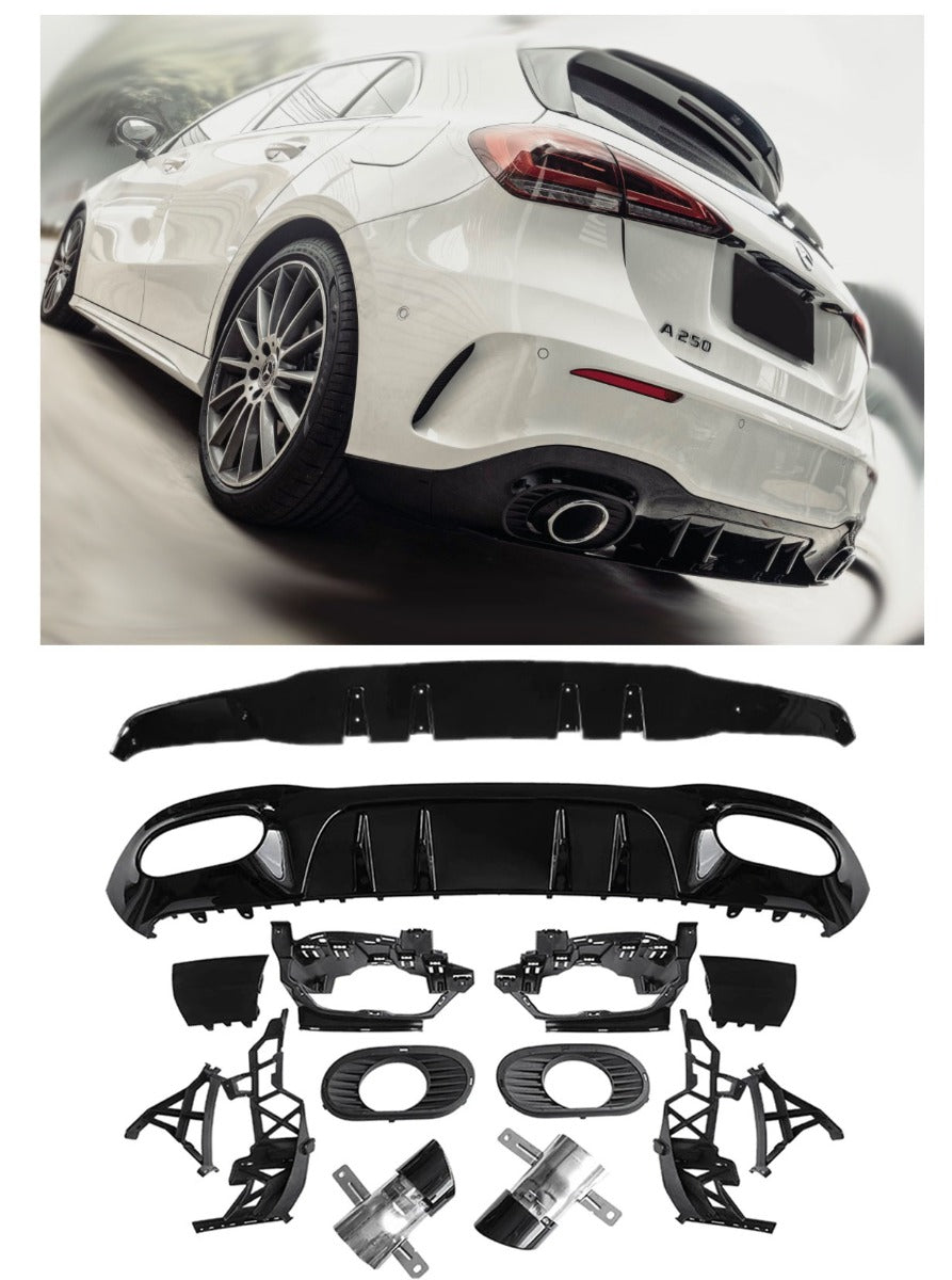 Diffusor mit Auspuffblenden 2x1 hochglanz schwarz für Mercedes W177 Kompaktlimousine AMG Exterieur