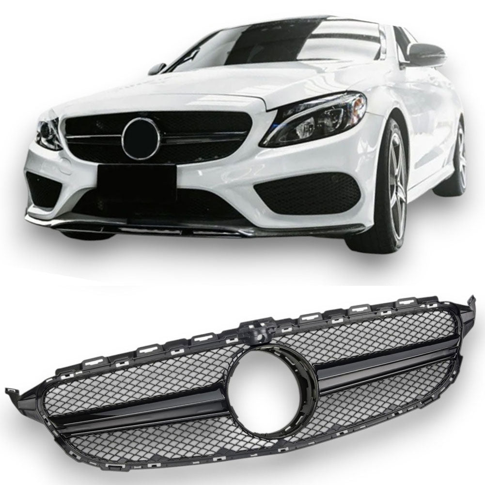 Sport Kühlergrill hochglanz schwarz für Mercedes C-Klasse W205/S205/A205/C205 2014-2018 360°