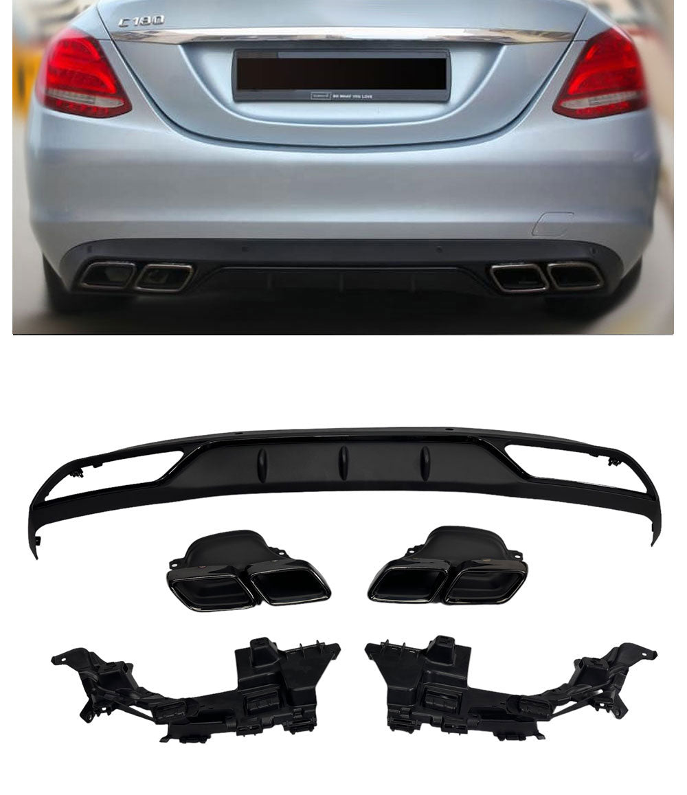 Diffusor + Auspuffblenden 2x2 hochglanz schwarz Mercedes W205 S205 C63 AMG Design