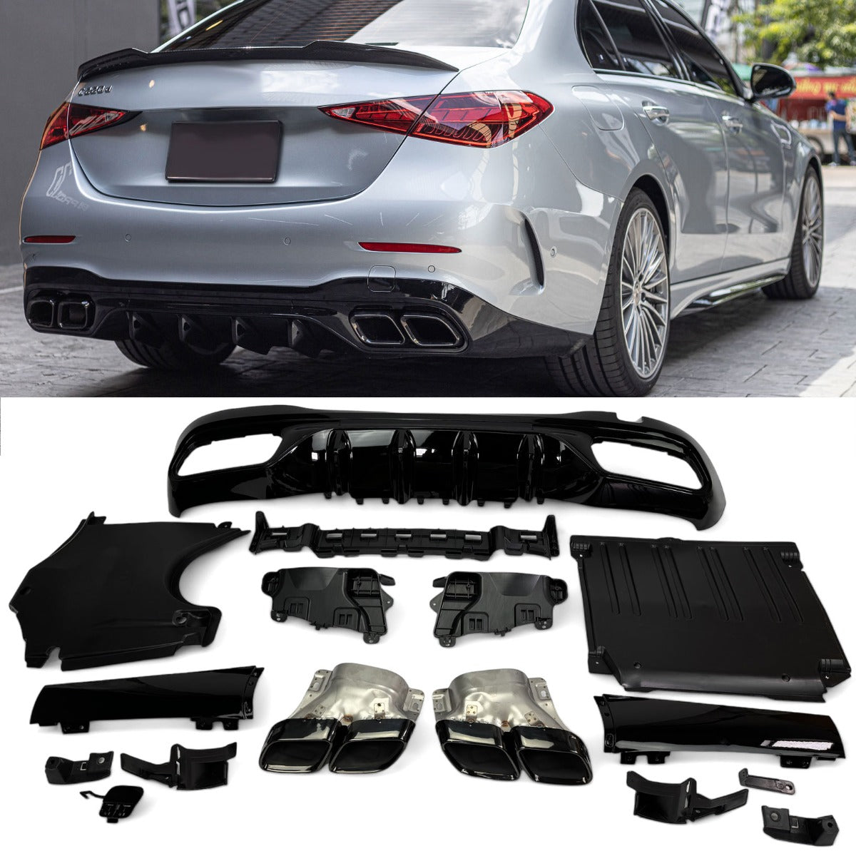 Diffusor + Auspuffblenden schwarz C63 AMG Design Mercedes W206 S206 ab 2021