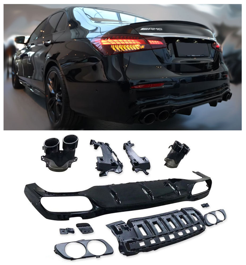 Diffusor mit Auspuffblenden schwarz für Mercedes E-Klasse W213 Facelift AMG-Line