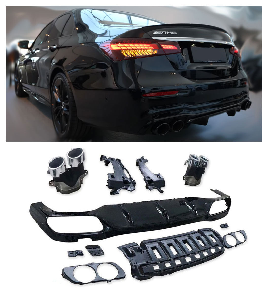 Diffusor + Auspuffblenden Chrom für Mercedes E-Klasse W213 Facelift AMG Line
