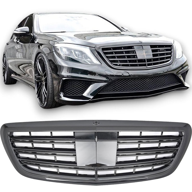 Sport Kühlergrill Hochglanz Schwarz für Mercedes S-Klasse W222 05/2013-09/2020