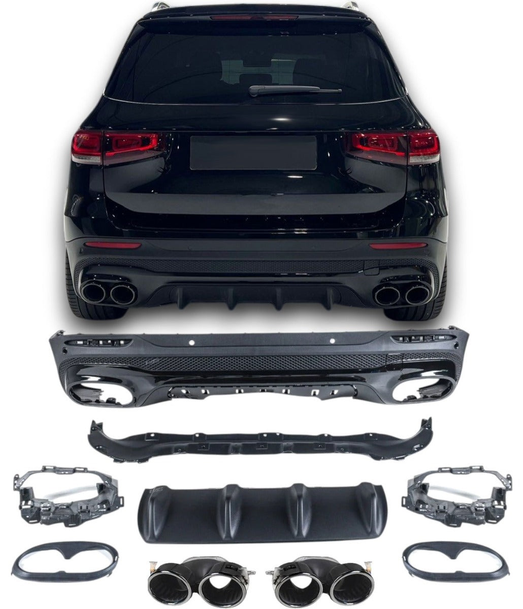 Diffusor + Auspuffblenden 2x2 schwarz für Mercedes GLB X247 ab 07/2019 AMG Exterieur