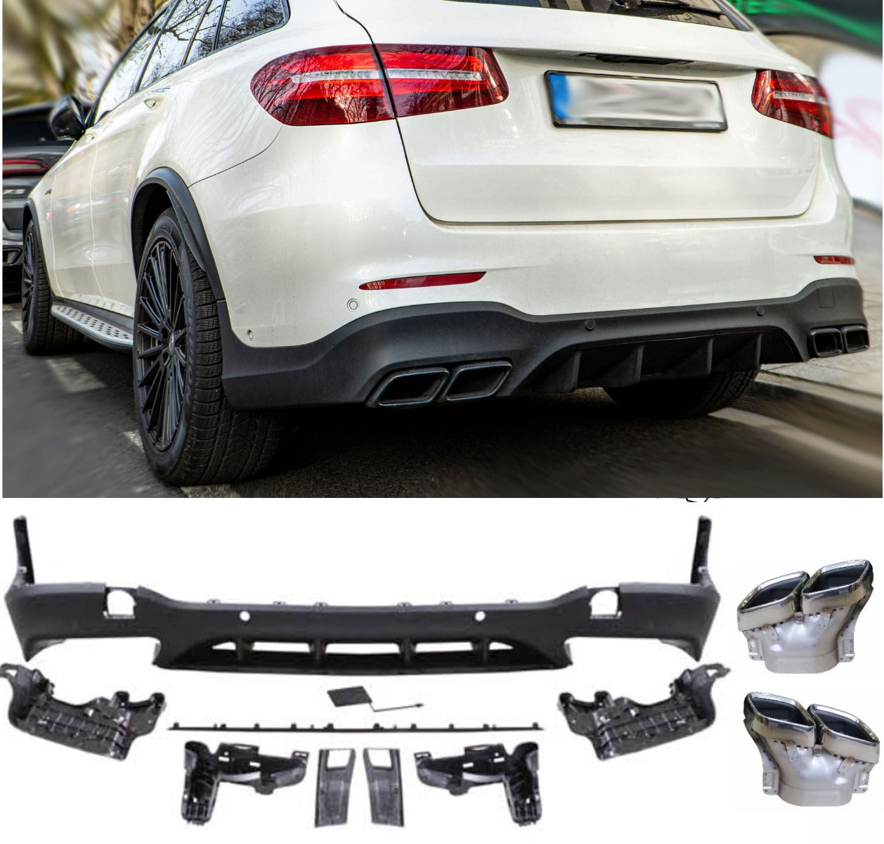 Diffusor mit Auspuffblenden 2x2 Chrom für Mercedes GLC X253 SUV AMG Line