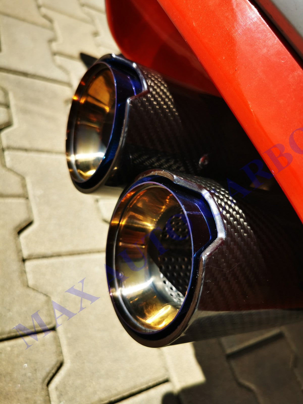Carbon + Edelstahl Endrohrblenden Blau - BMW M2/M3/M4 F87 F80 F82 F83