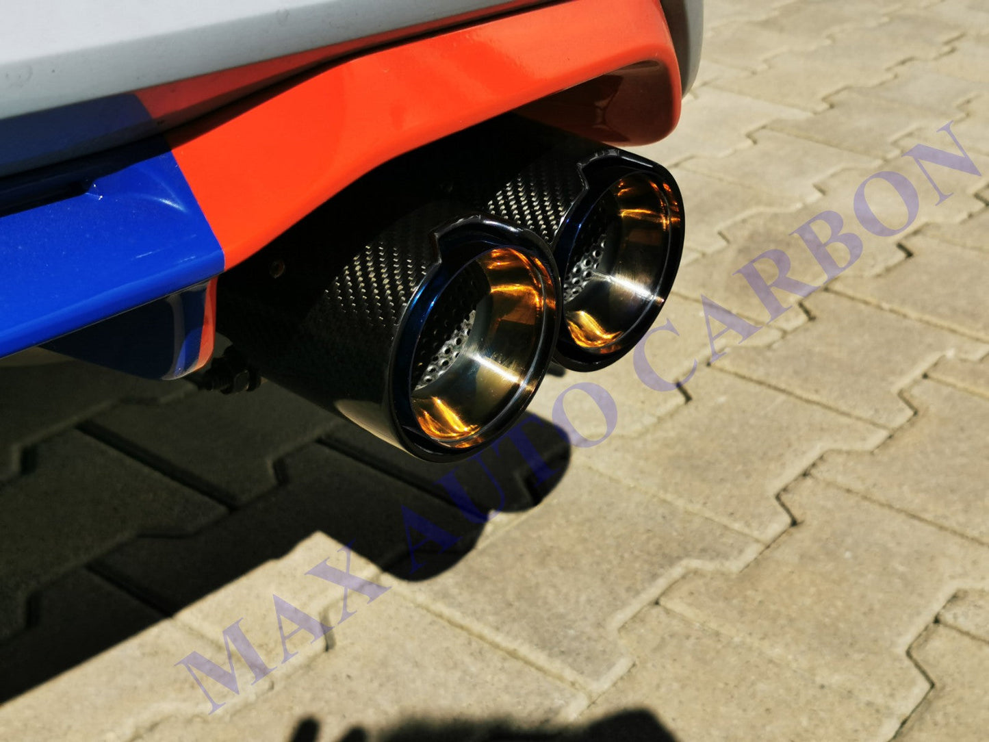 Carbon + Edelstahl Endrohrblenden Blau - BMW M2/M3/M4 F87 F80 F82 F83