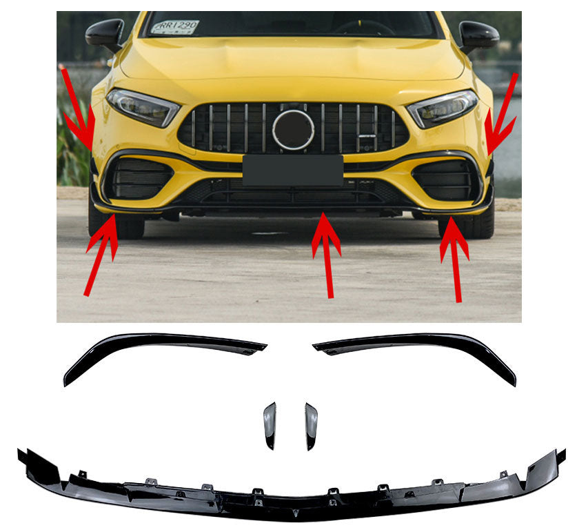 Frontspoiler für Mercedes A-Klasse W177 A45 AMG hochglänzend schwarz (5-teilig)