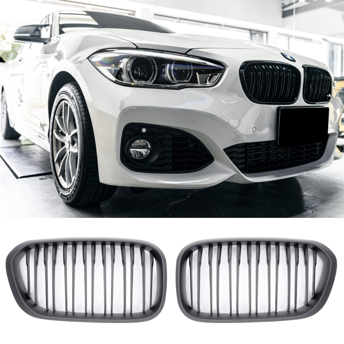 Doppelsteg Nierengrill matt schwarz für BMW 1er F20 F21 LCI ab 02/2015