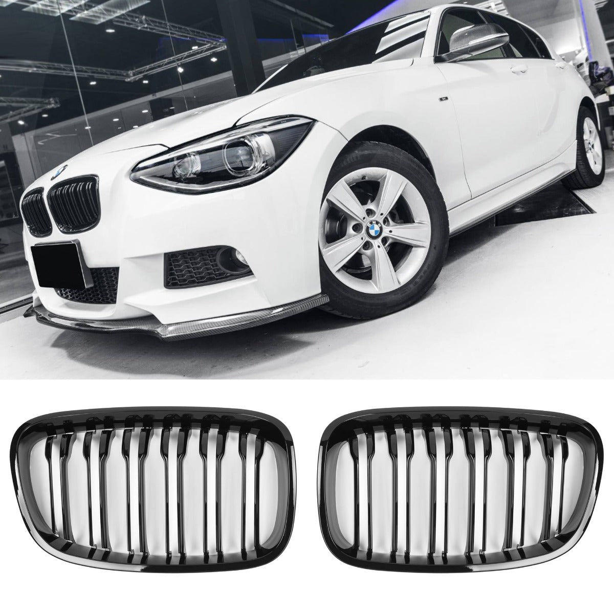 Sport Doppelsteg Nierengrill hochglanz schwarz BMW 1er F20 F21 2011-2015 Vor-Facelift