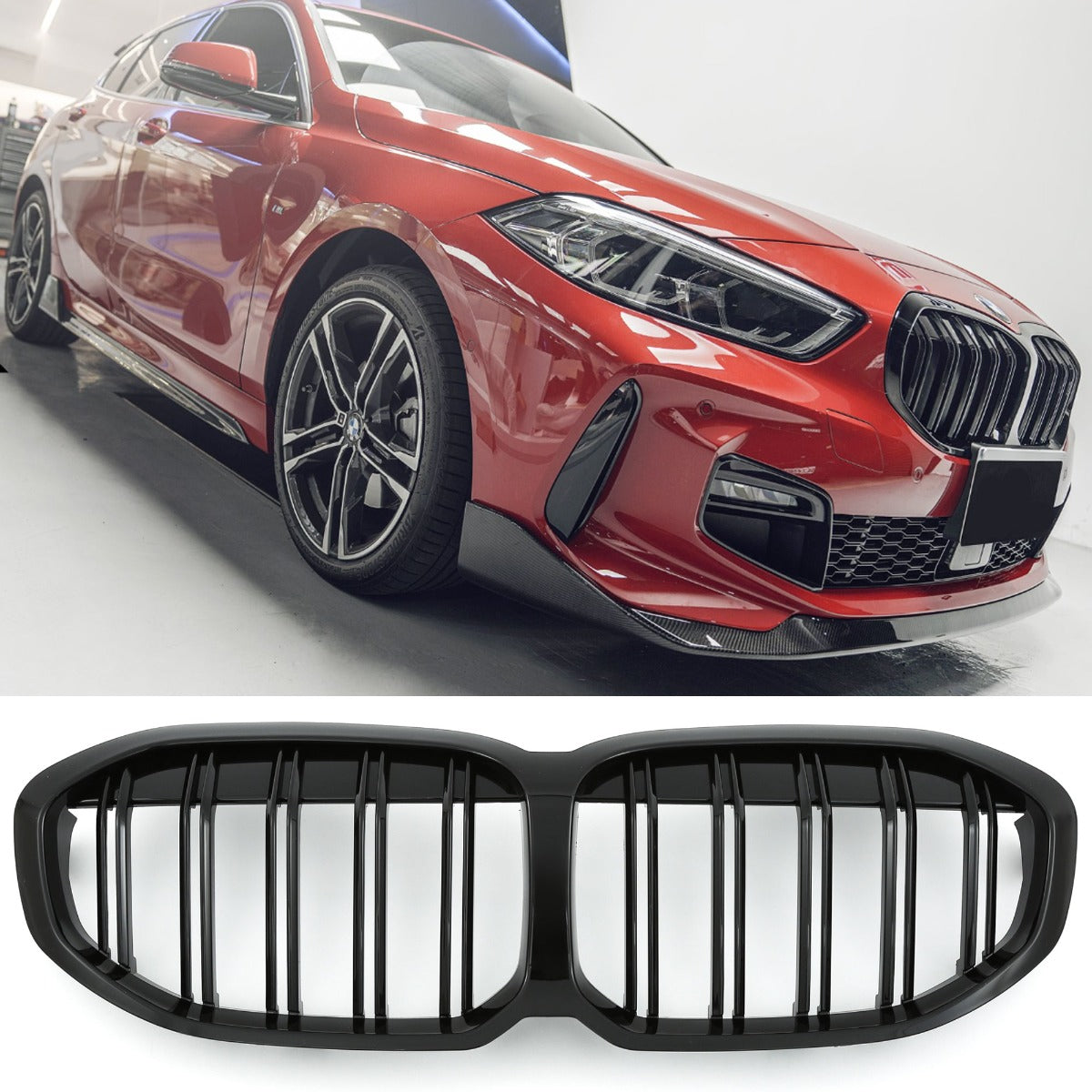 Doppelsteg Nierengrill hochglanz schwarz für BMW 1er F40/F41 ab 09/2019