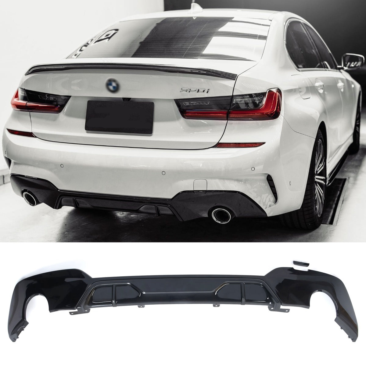 Heckdiffusor hochglanz schwarz für BMW 3er G20 Limousine vor-LCI M-Paket 2019-2022
