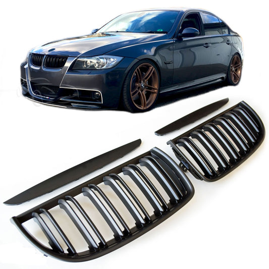 Sport Doppelsteg Nierengrill matt schwarz für BMW 3er E90 E91 2005-2008
