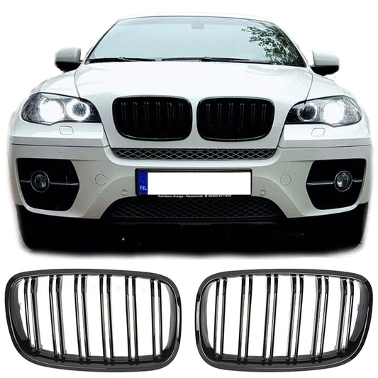Sport Nierengrill Doppelsteg hochglanz schwarz für BMW X5 E70 2007-2013 & X6 E71 2008-2014