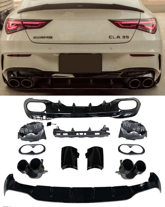 Diffusor mit Auspuffblenden 2x2 schwarz für Mercedes CLA W118 C118 mit AMG Exterieur