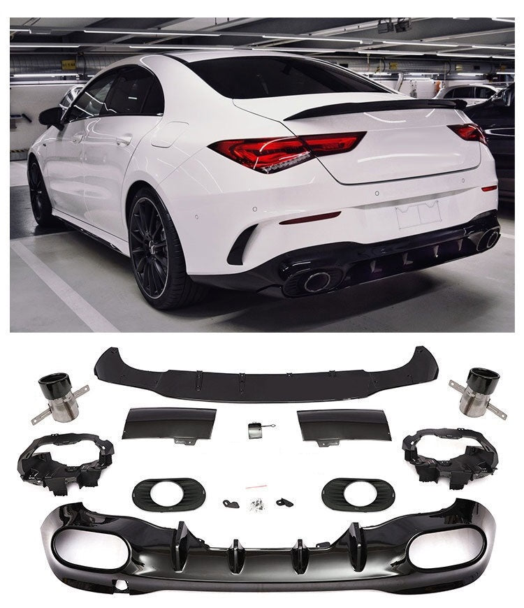 Diffusor mit Auspuffblenden hochglanz schwarz für Mercedes CLA W118 C118 ab 2019