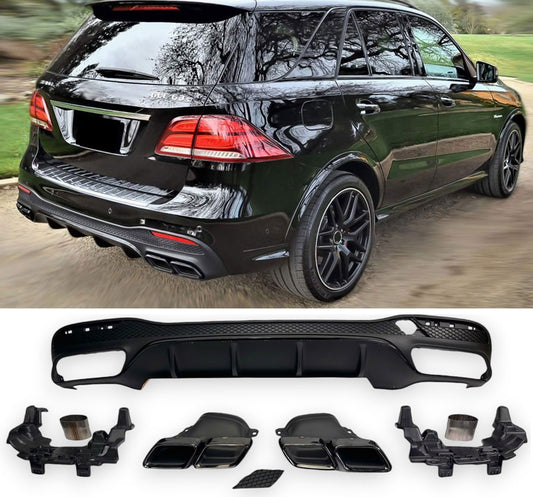 Diffusor + Auspuffblenden 2x2 schwarz für Mercedes GLE W166 AMG Line