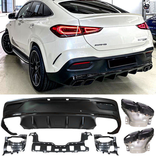 Heckdiffusor mit Auspuffblenden 2x2 schwarz für Mercedes C167 GLE Coupé AMG Line