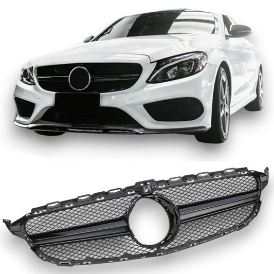 Sport Kühlergrill hochglanz schwarz für Mercedes C-Klasse W205/S205/A205/C205 2014-2018 360°