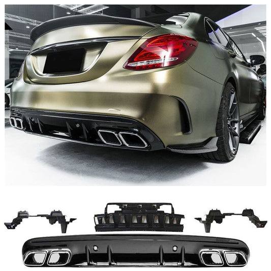 Diffusor + Auspuffblenden im C63 Look (CHROM) passend für Mercedes W205 S205