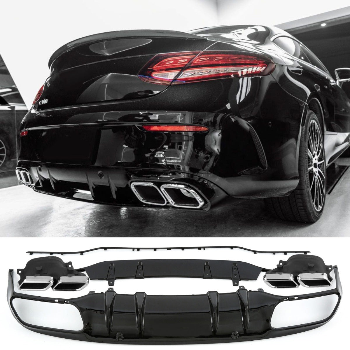 Diffusor mit 2x2 Auspuffblenden Chrom Mercedes C-Klasse A205 C205 2014-2021