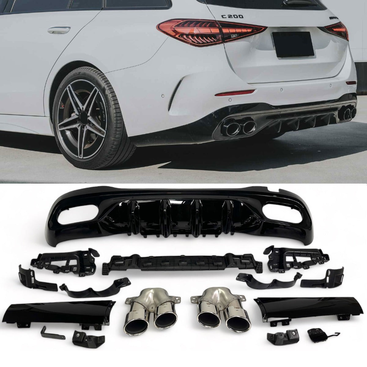 Diffusor mit verchromten Auspuffblenden für Mercedes W206 S206 AMG ab 2021