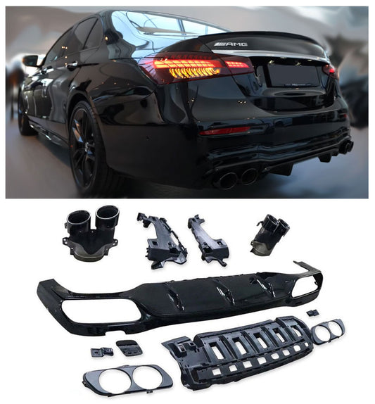 Diffusor mit Auspuffblenden schwarz für Mercedes E-Klasse W213 Facelift AMG-Line