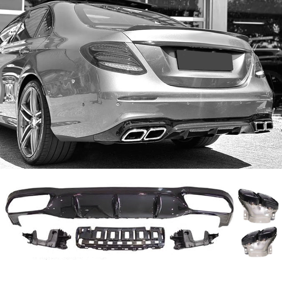 Diffusor mit Auspuffblenden schwarz für Mercedes E-Klasse W213 AMG-Line vor-Facelift