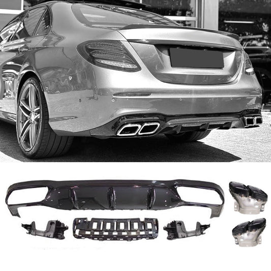 Diffusor mit Auspuffblenden schwarz für Mercedes E-Klasse W213 AMG-Line vor-Facelift