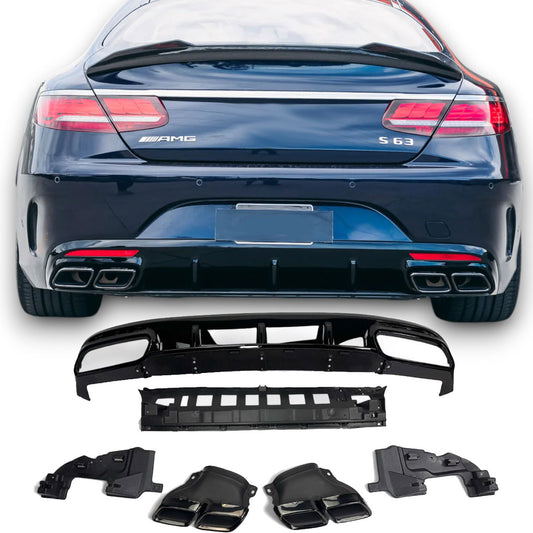 Heckdiffusor mit Auspuffblenden hochglanz schwarz S63 AMG Design Mercedes S-Klasse C217 A217