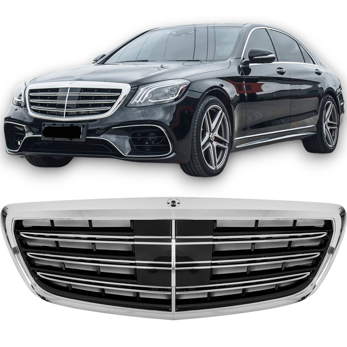 Sport Kühlergrill hochglanz schwarz/Chrom für Mercedes W222 S-Klasse 05/2013-09/2020