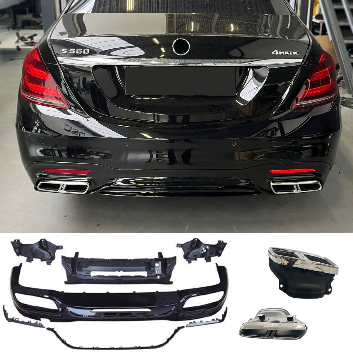 Diffusor + Auspuffblenden Chrom S65 AMG Design Mercedes S-Klasse W222 Facelift ab 04/2017