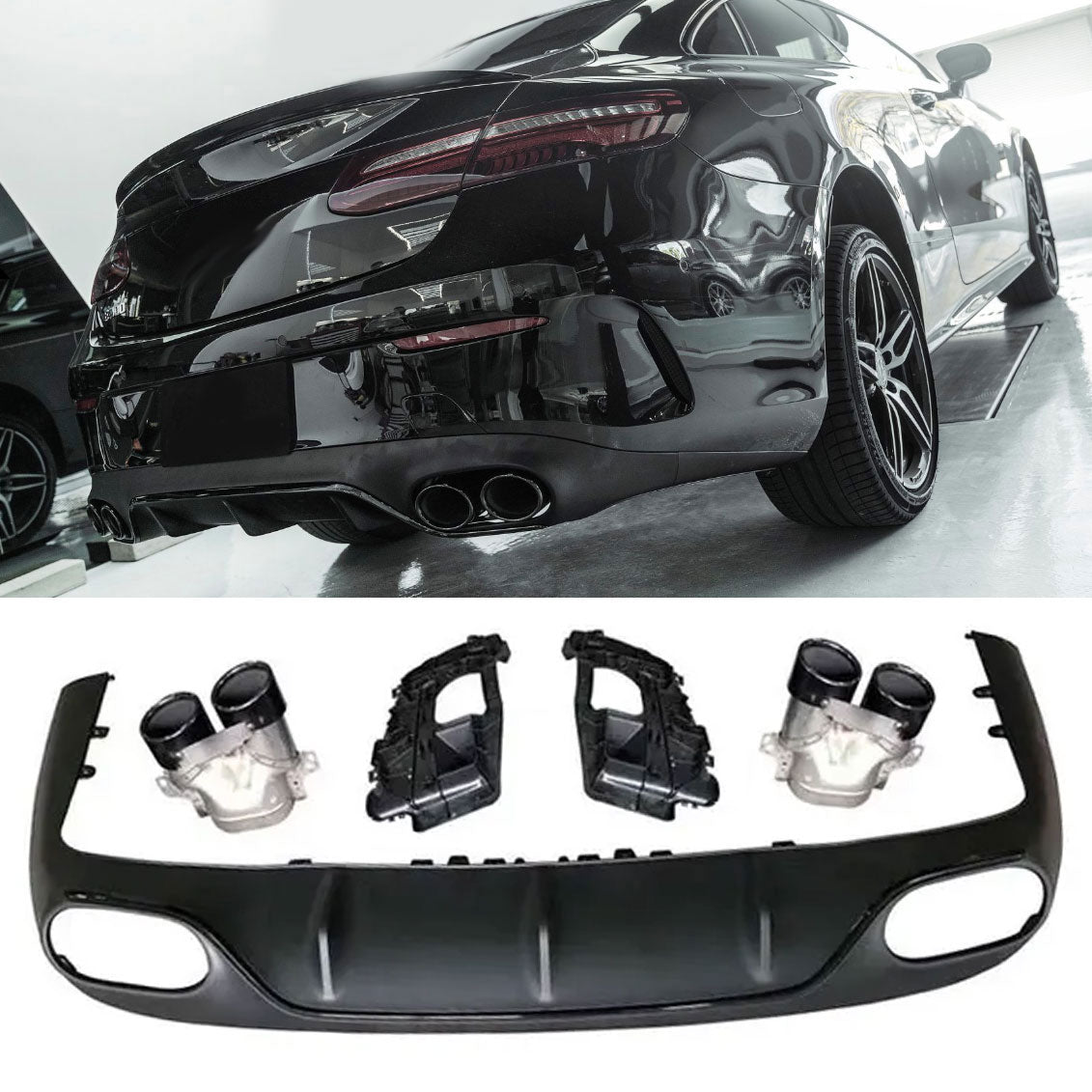 Diffusor mit Auspuffblenden hochglanz schwarz für Mercedes E-Klasse C238 A238
