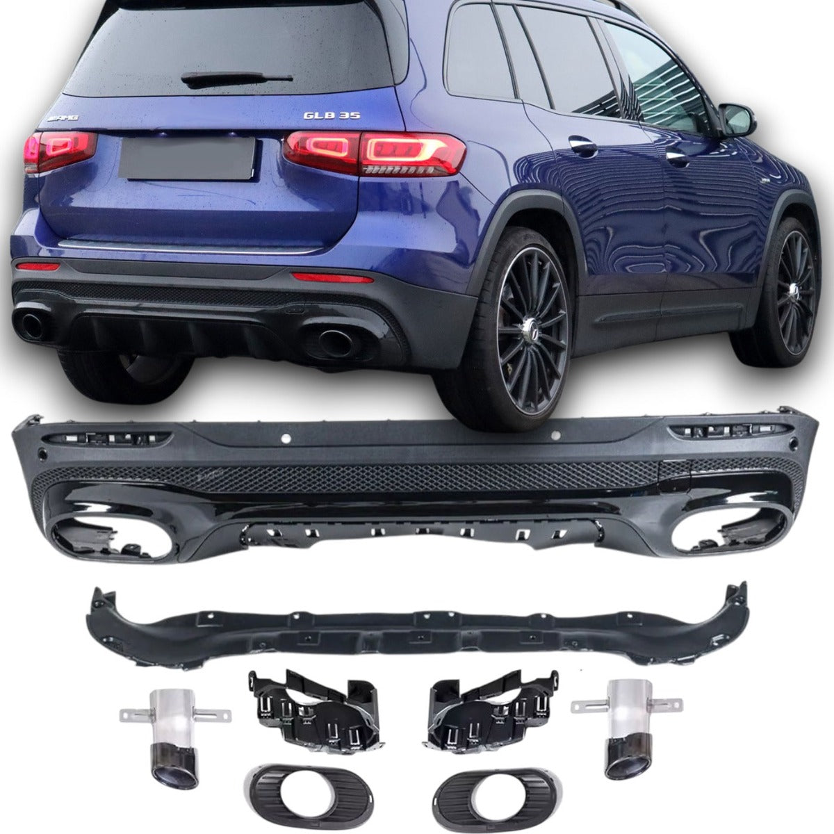 Diffusor mit Auspuffblenden hochglanzschwarz für Mercedes GLB X247 AMG Exterieur