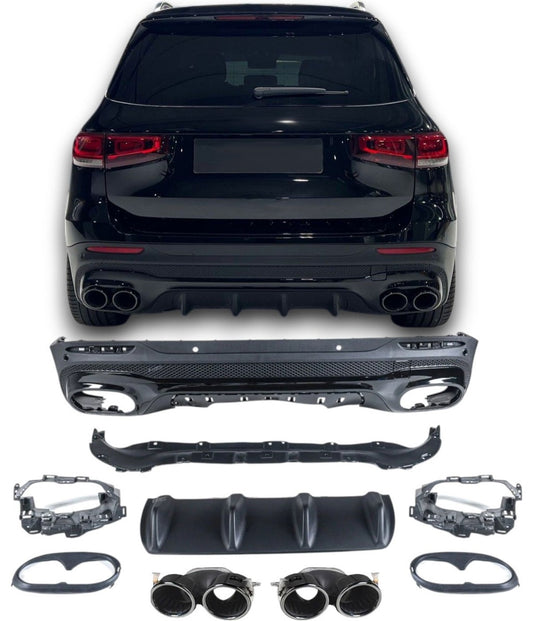 Diffusor + Auspuffblenden 2x2 schwarz für Mercedes GLB X247 ab 07/2019 AMG Exterieur