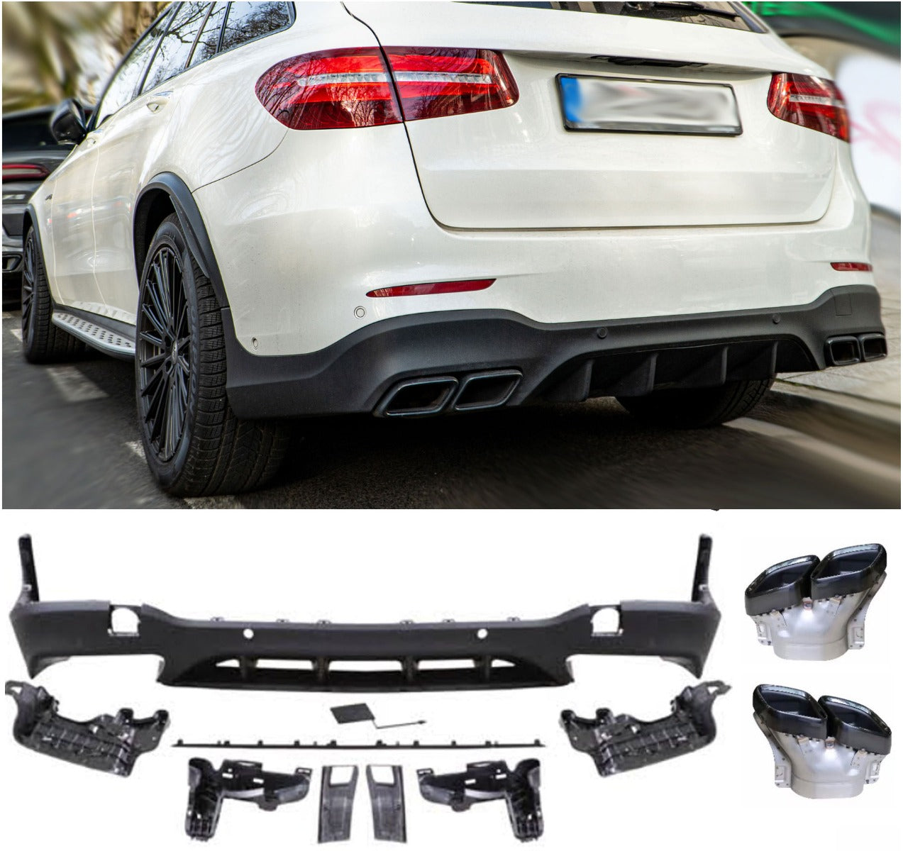 Diffusor mit 2x2 Auspuffblenden schwarz für Mercedes GLC X253 AMG Line 06/2015-07/2019