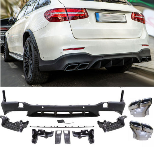 Diffusor mit Auspuffblenden 2x2 Chrom für Mercedes GLC X253 SUV AMG Line