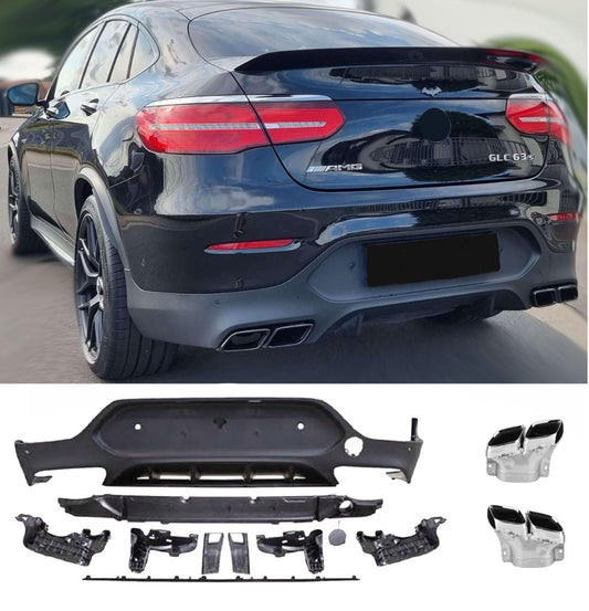 Diffusor & Auspuffblenden 2x2 Chrom Nightpaket für Mercedes GLC C253 Coupé AMG Line ab 06/2016
