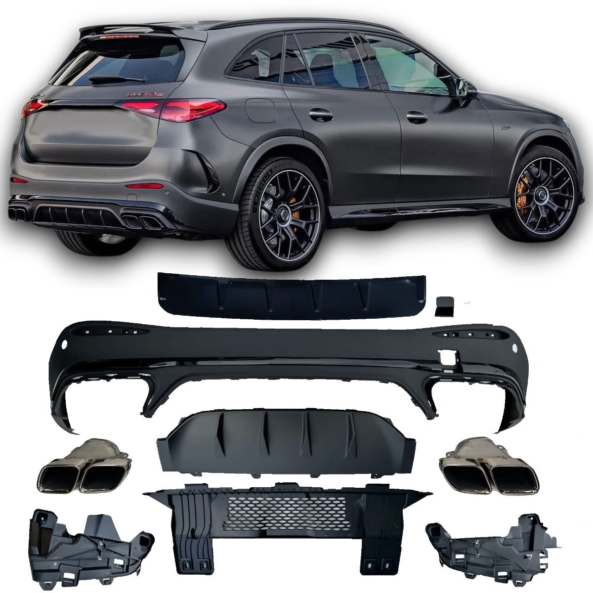 Diffusor + Auspuffblenden 2x2 Chrom für Mercedes GLC X254 AMG Line ab 06/2022