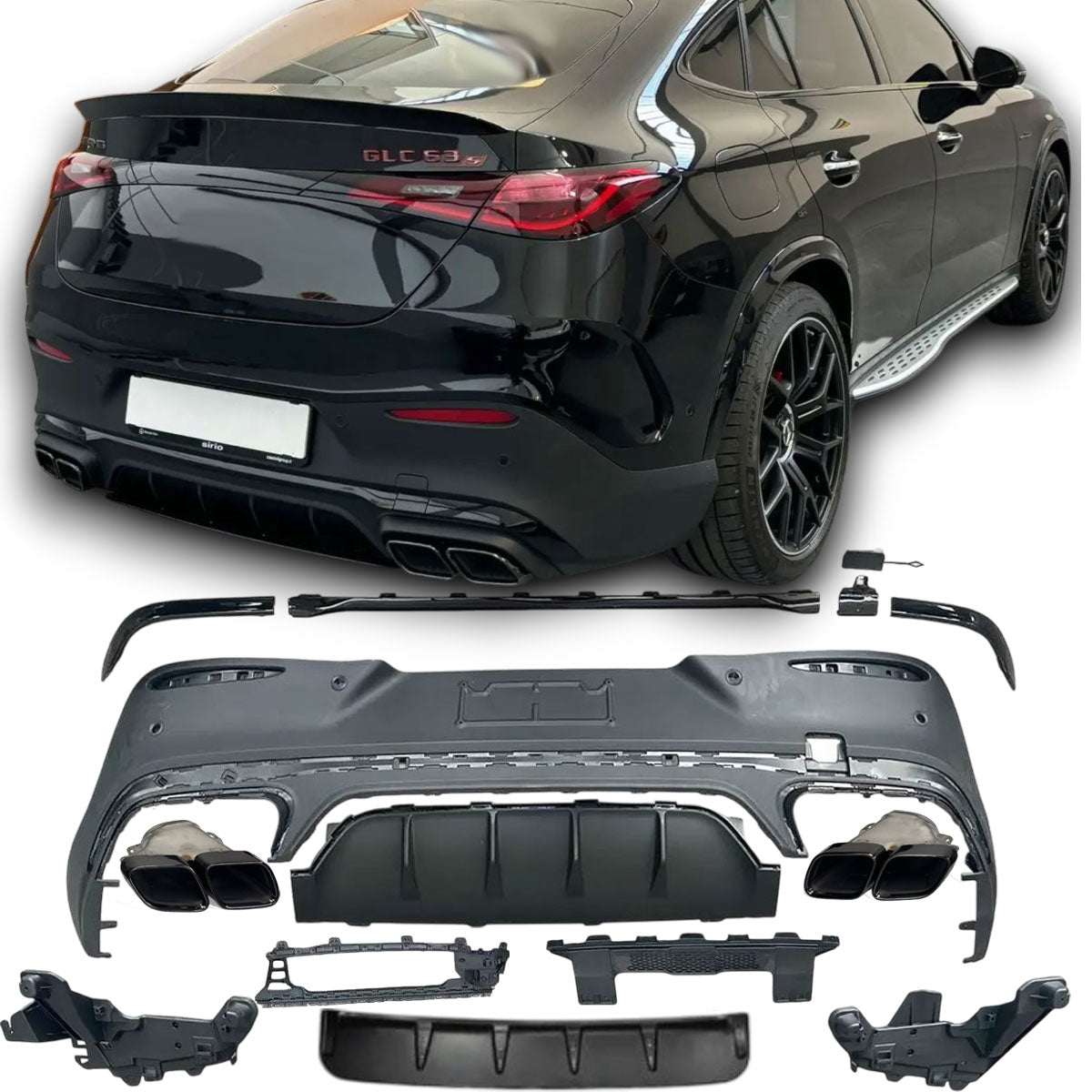 Diffusor + Auspuffblenden 2x2 schwarz für Mercedes C254 GLC-Klasse Coupé AMG Line