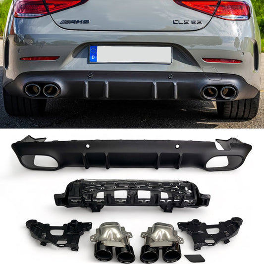 Diffusor + Auspuffblenden 2x2 schwarz für Mercedes CLS C257 X257 AMG Line
