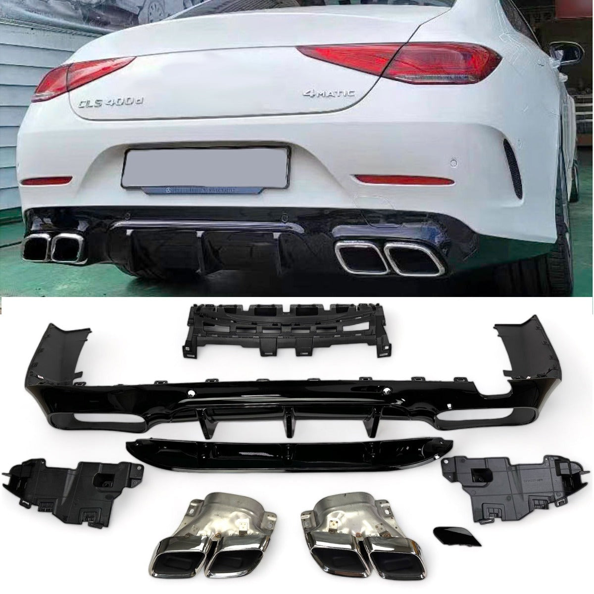 Diffusor + Auspuffblenden Chrom 2x2 für Mercedes CLS C257/X257 AMG Line