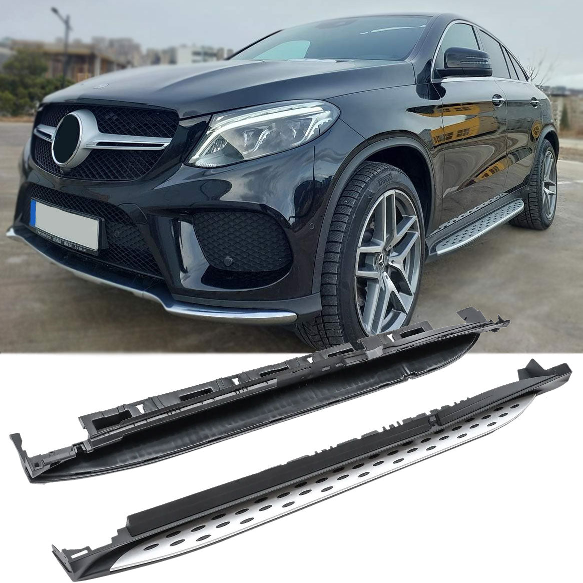 Alu Trittbretter mit Anti-Rutsch Noppen Side Steps für Mercedes GLE Coupé C292 2015-2019