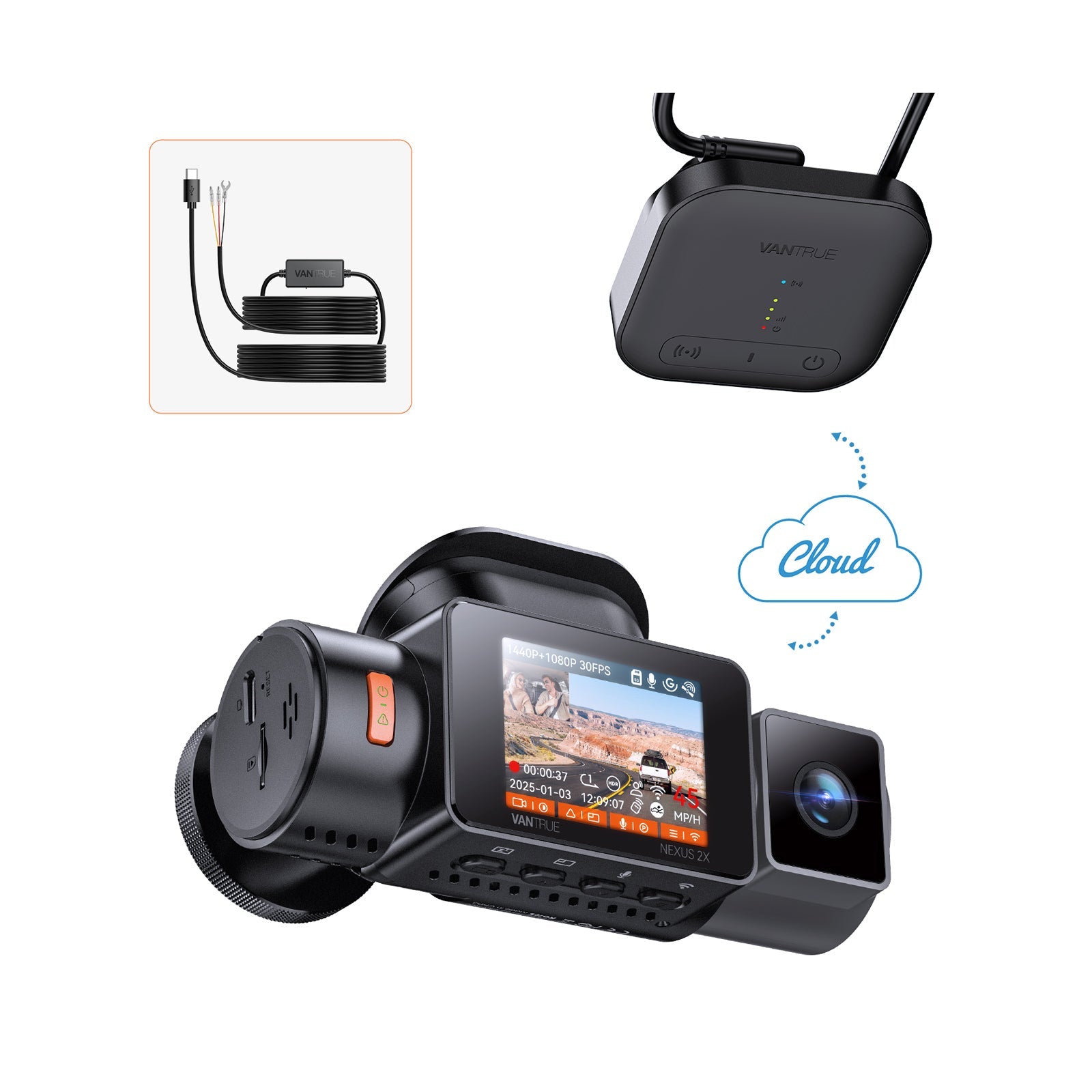Vantrue N2X Dash Cam Bundle mit LTE Modul und Hardwire Kit