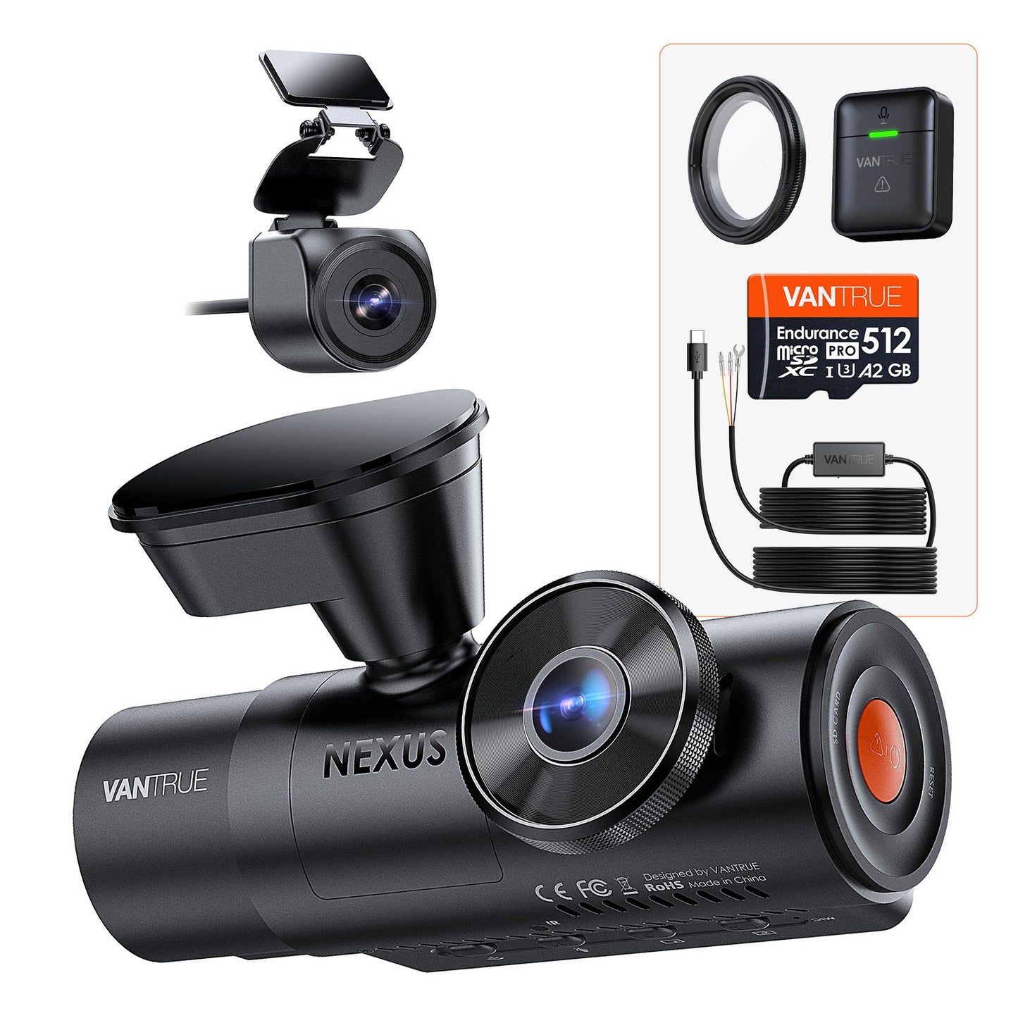 Vantrue N4 Pro S Dashcam Bundle mit VP03 Hardwire Kit, CPL, Remote Controller & 512GB Karte